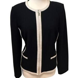 Nygard Blazer Zip-Front Contrast Jacket Sz 10 White Trim Business Office Siren